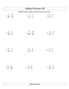 4th Grade Adding Fractions With Unlike Denominators Worksheets