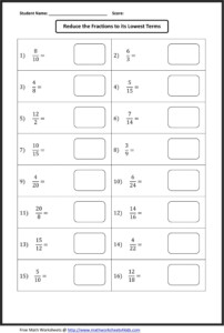 4th Grade Simplifying Fractions Worksheet Worksheets Free Download