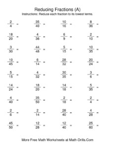 5th Grade Fraction Worksheet The Reducing Fractions To Lowest Terms A