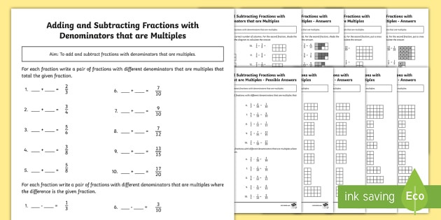 Adding And Subtracting Fractions With Denominators That Are Multiples