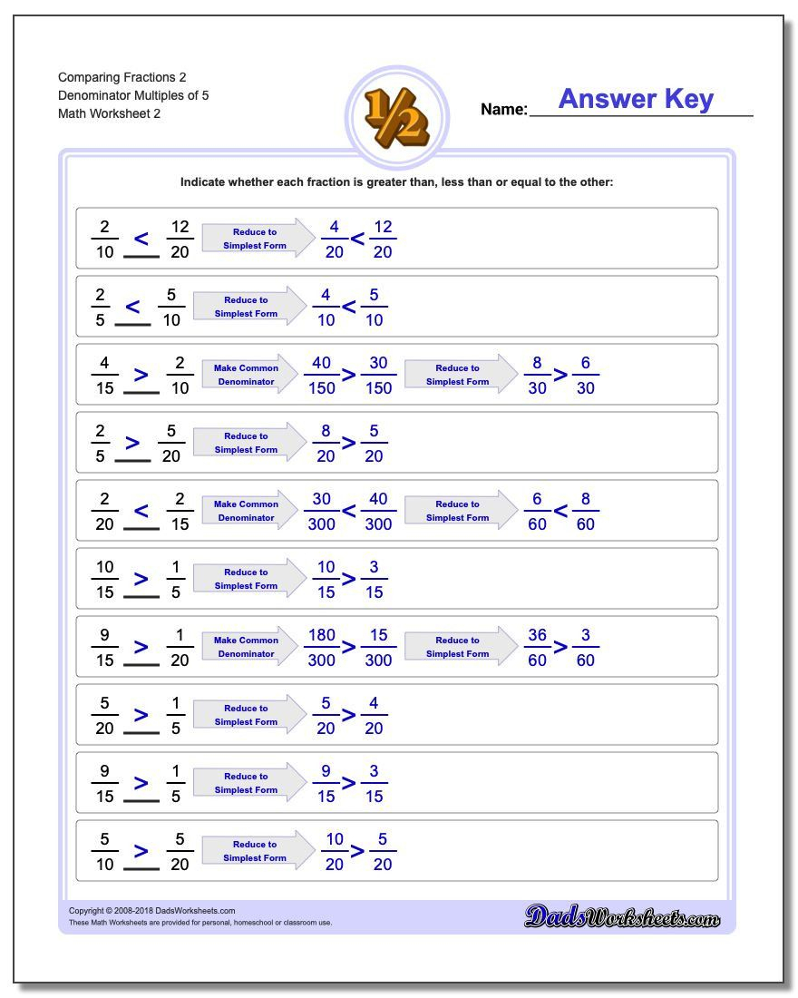 Comparing And Ordering Fractions Worksheets 4th Grade