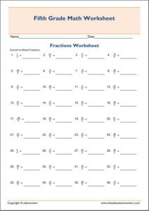 Converting Improper To Mixed Fractions Worksheet