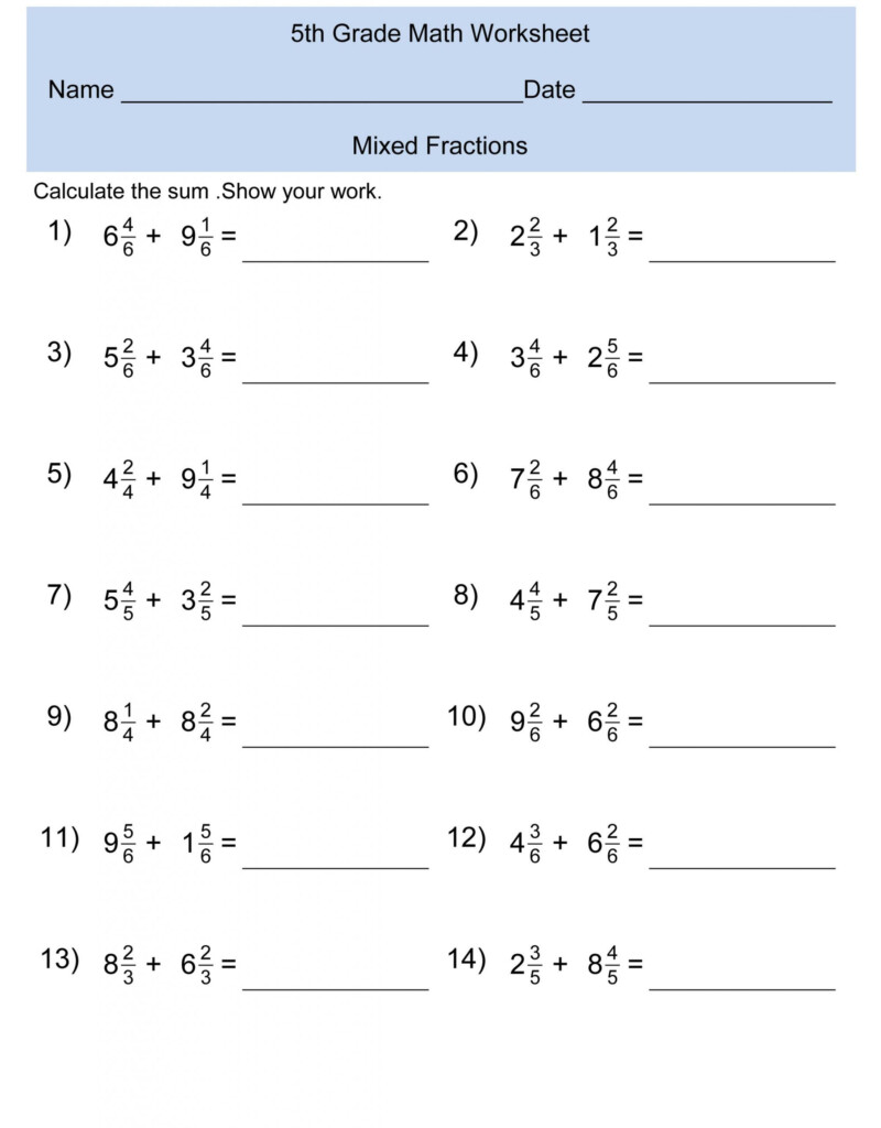 Fifth Grade Math Worksheets Addition To Decimals Fractions Worksheets 