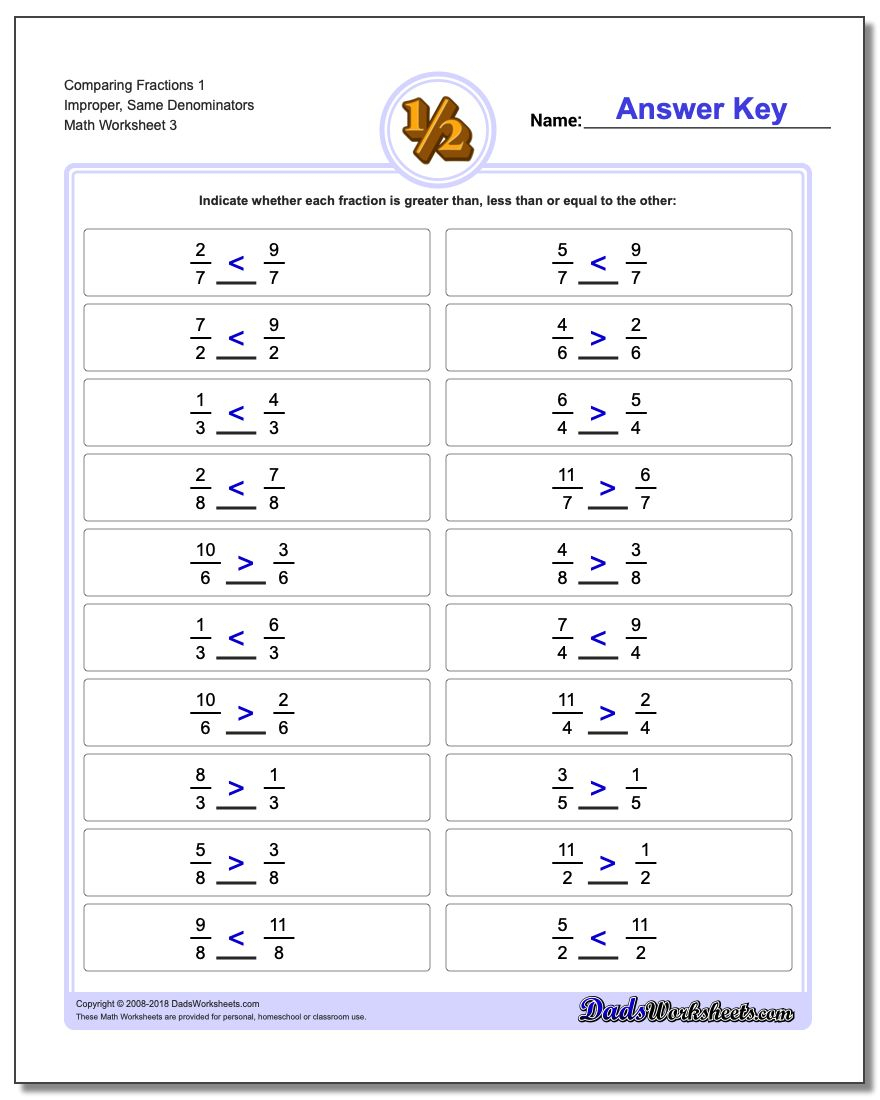 Improper Fraction Worksheets Grade 3