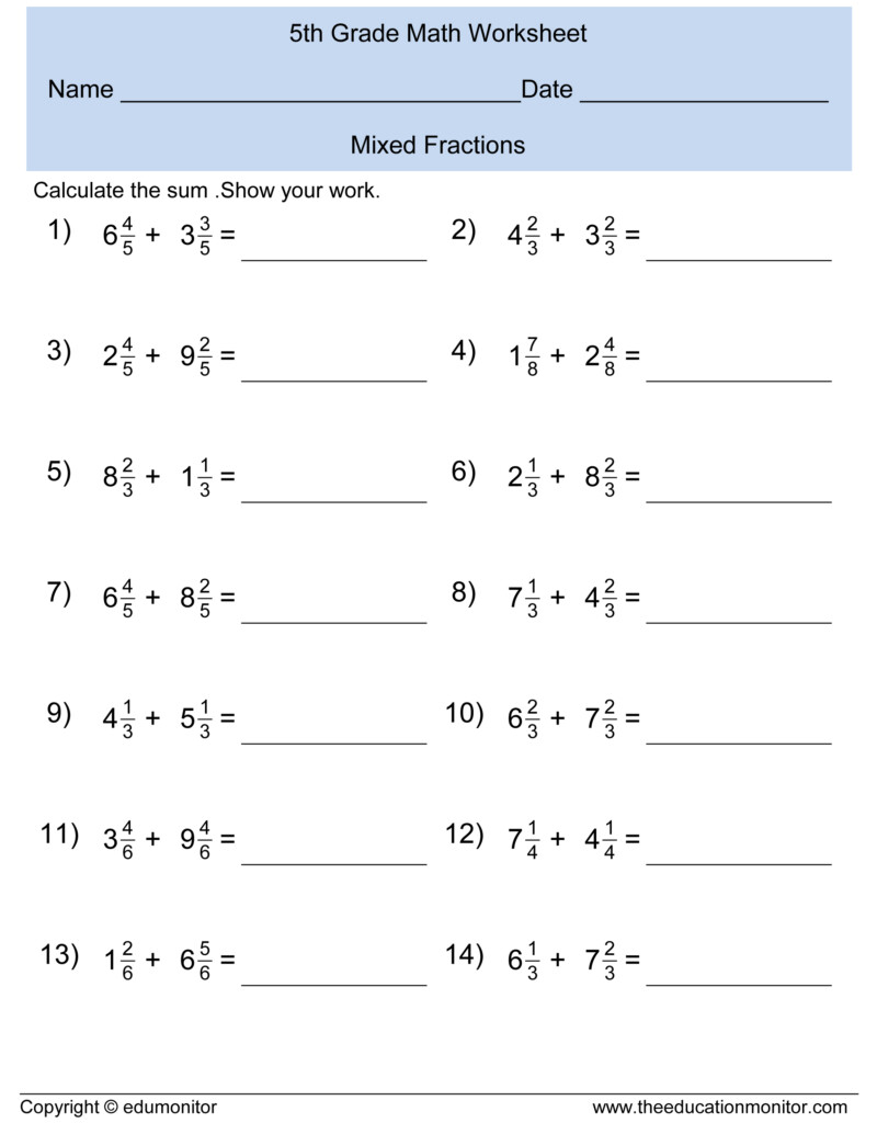 Mixed Fractions Math Worksheet That Make Math Fun