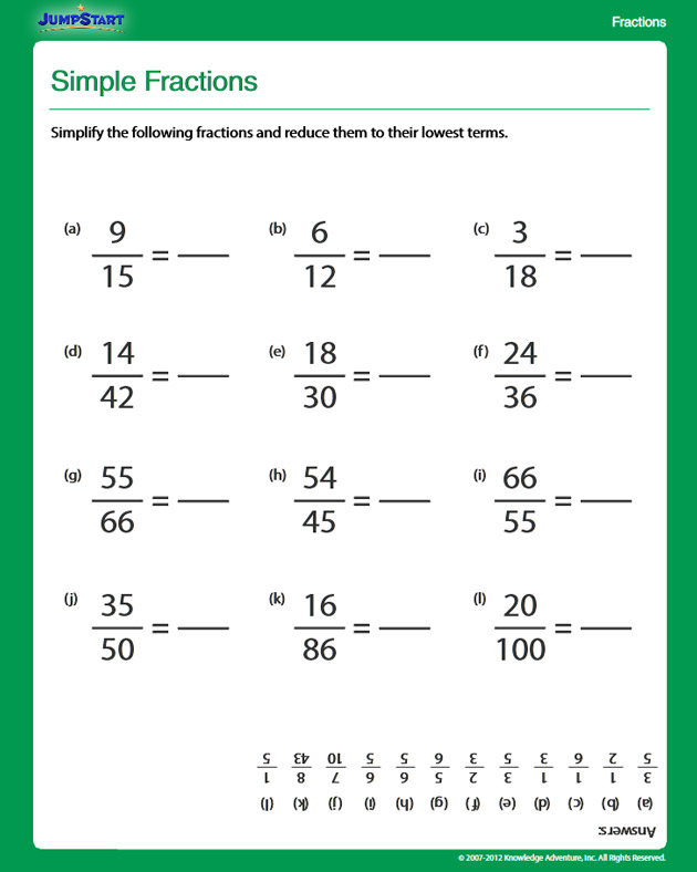 Simple Fractions View Free Fractions Worksheet For 4th Grade JumpStart