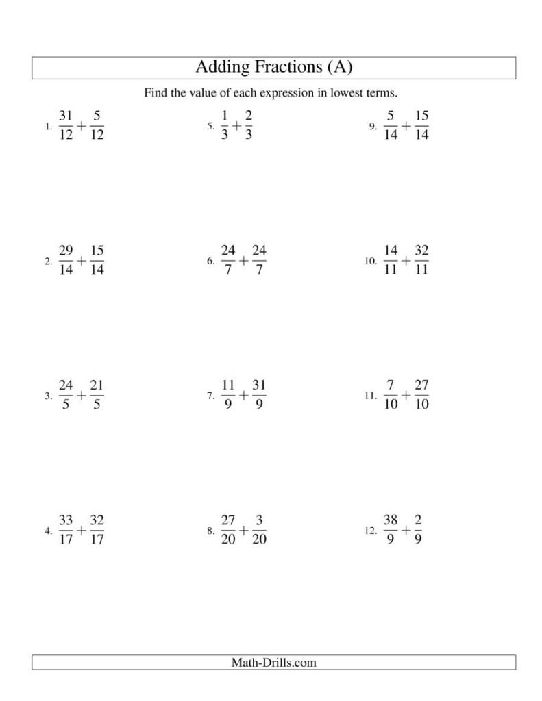 The Adding Proper And Improper Fractions With Like Denominators With 