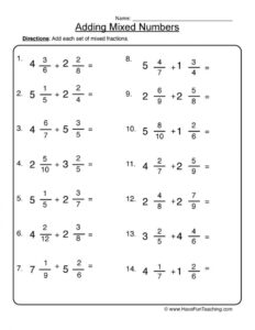 Adding Mixed Fractions Worksheets 99Worksheets