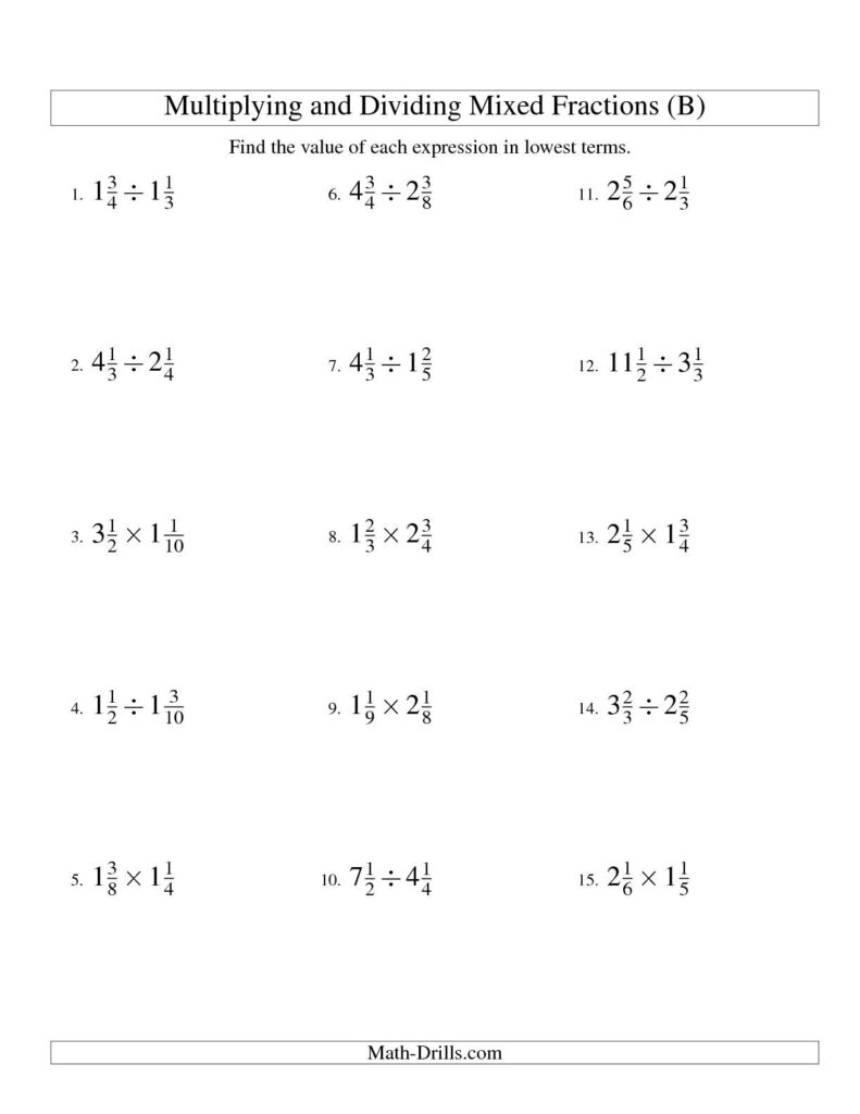 Adding Subtracting Multiplying And Dividing Fractions Worksheet With 