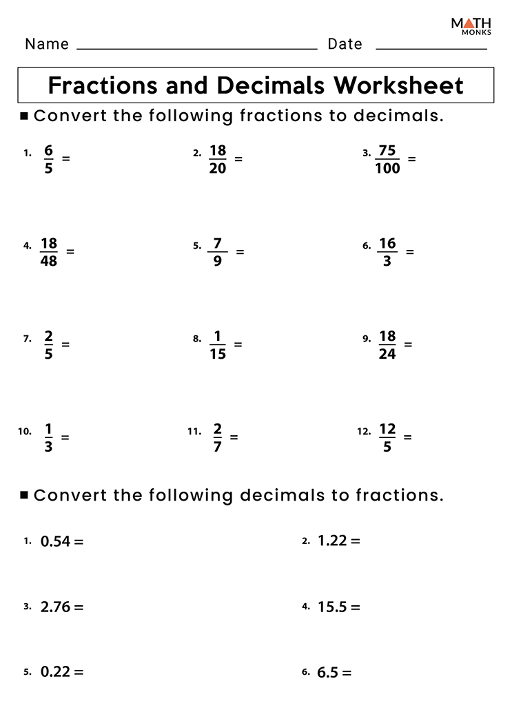 Converting Fractions To Decimals And Percents Worksheet Pdf