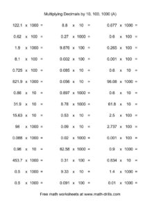 Decimal 10 100 Or 1000 horizontal 45 Per Page A