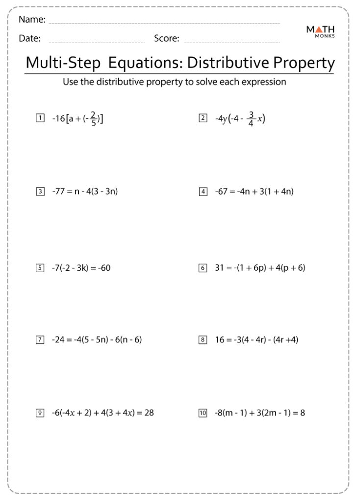 Multi Step Equations Worksheets Math Monks