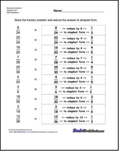 Reducing Fractions For Reducing Fractions 3 Simplest Form Reducing