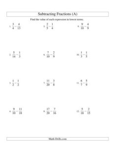 Subtracting Fractions With Unlike Denominators A